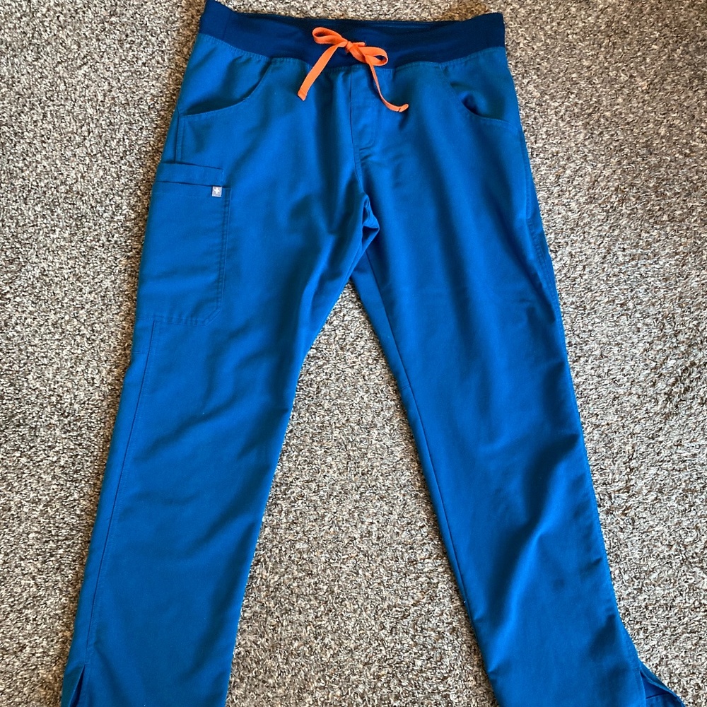 Figs - ALPS BLUE with ORANGE drawstring, Kade Cargo Scrub Pants, Women’s Large